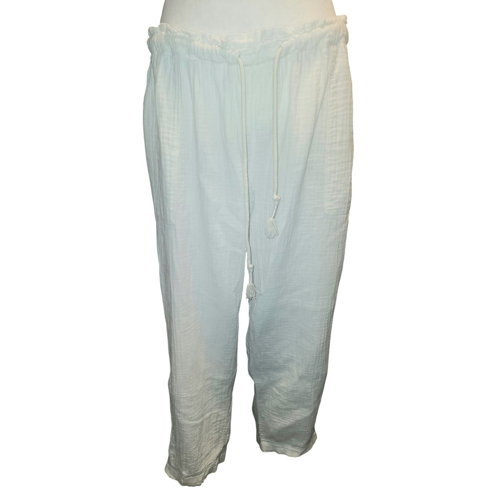 Madewell White Cotton Gauze Pull On Tassel Drawstring Pants Size L